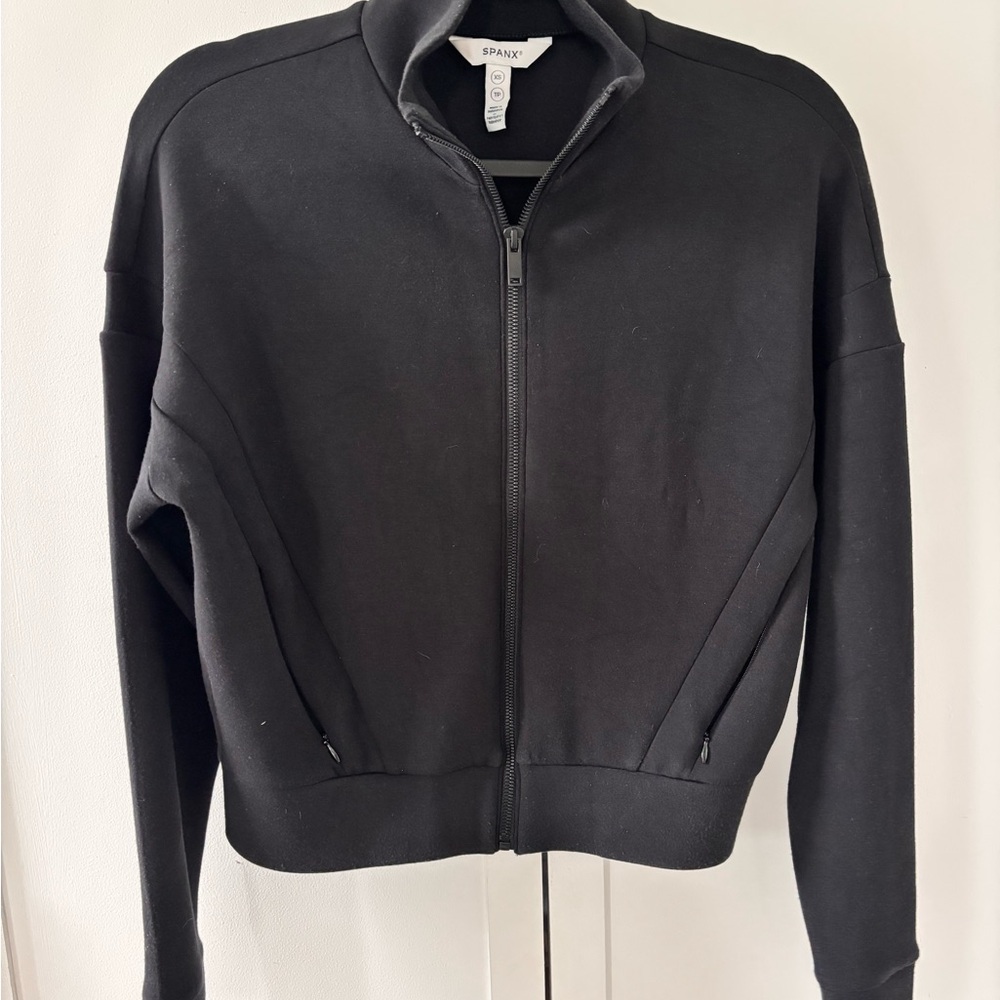 SPANX Black Zip-Up Bomber Jacket